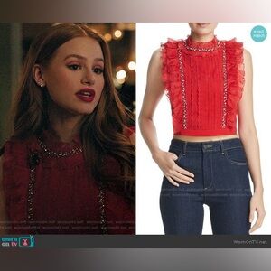 Alice + Olivia Red Embellished Top